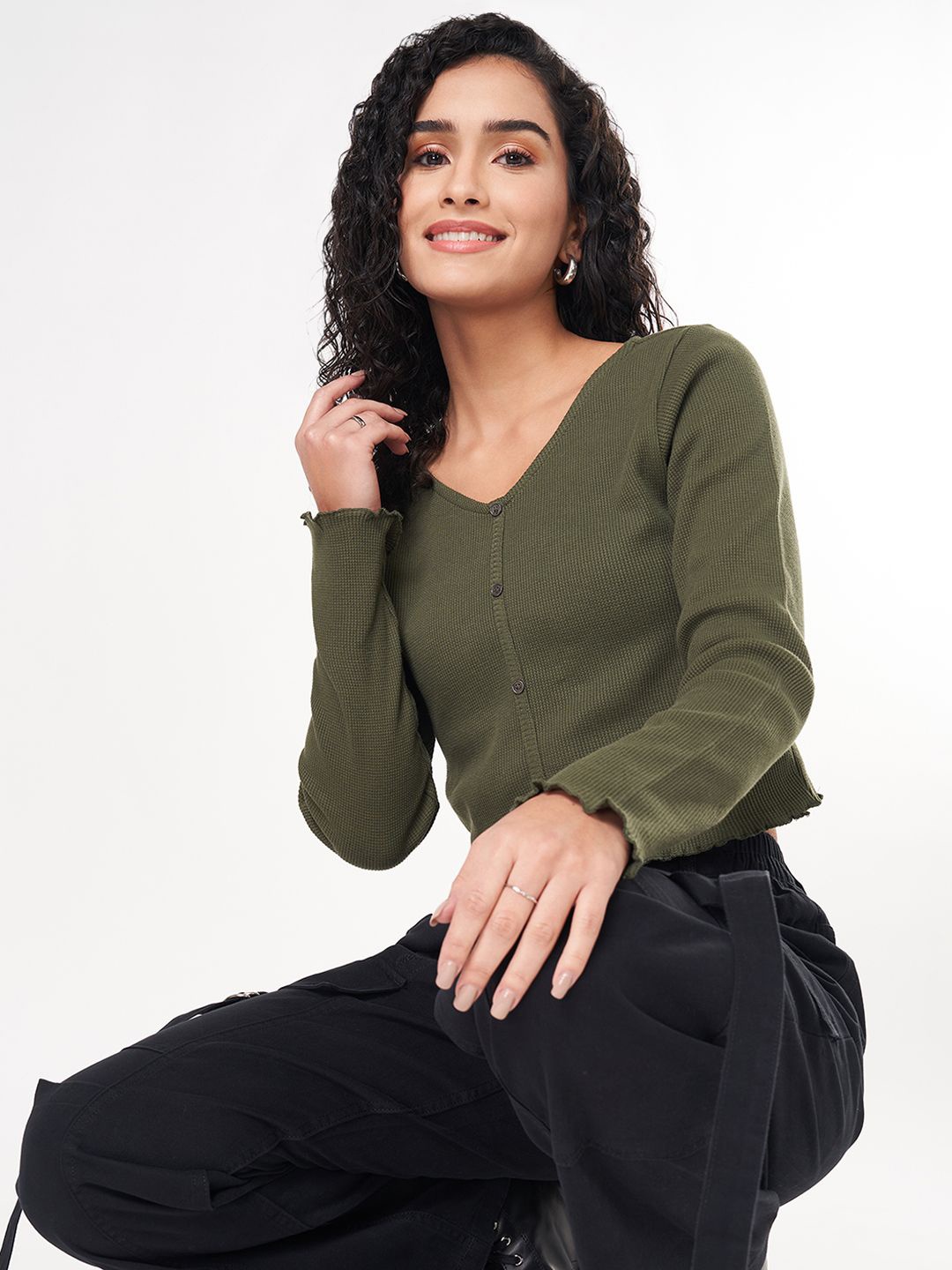 

People Women Cotton Top, Olive