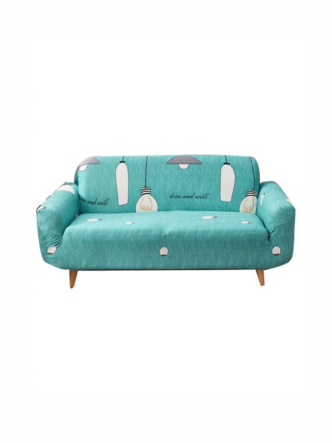

HOUSE OF QUIRK Single Seater Green & White Printed Sofa Cover With Arms
