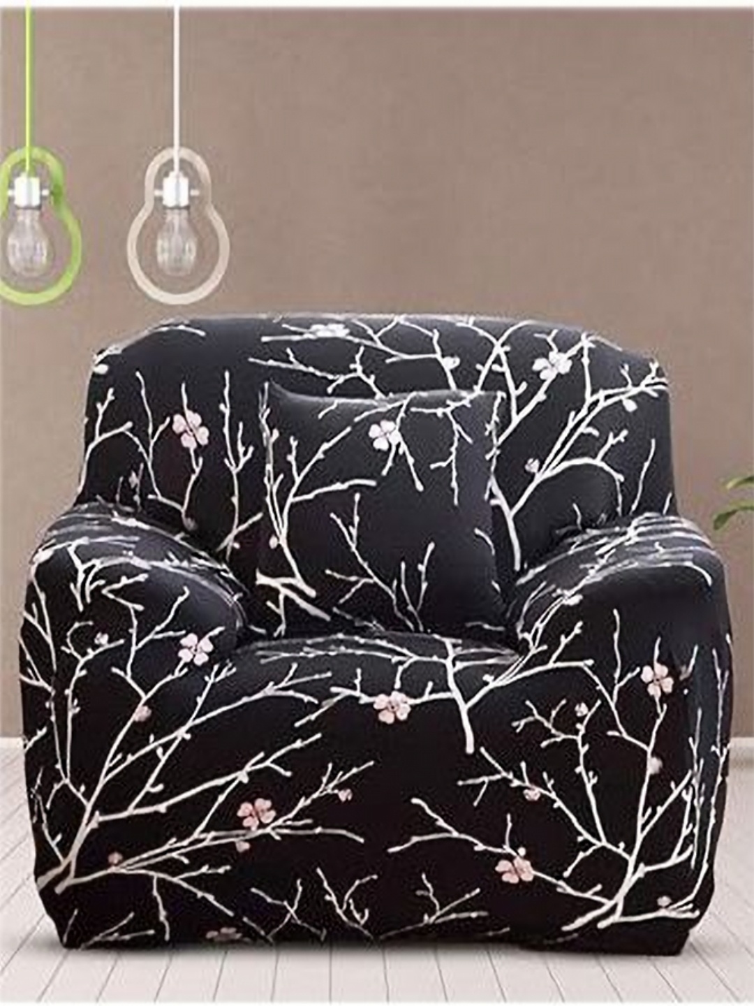 

HOUSE OF QUIRK Single Seater Black & White Printed Sofa Cover With Arms