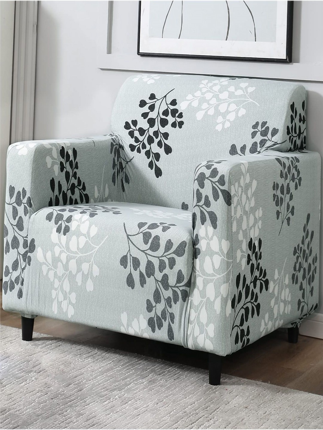 

HOUSE OF QUIRK Single Seater Grey & Brown Printed Sofa Cover With Arms