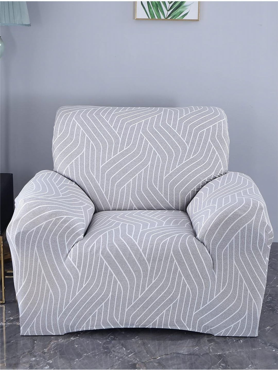 

HOUSE OF QUIRK Grey & White Printed Polyester 1 Seater Sofa Cover With Arms