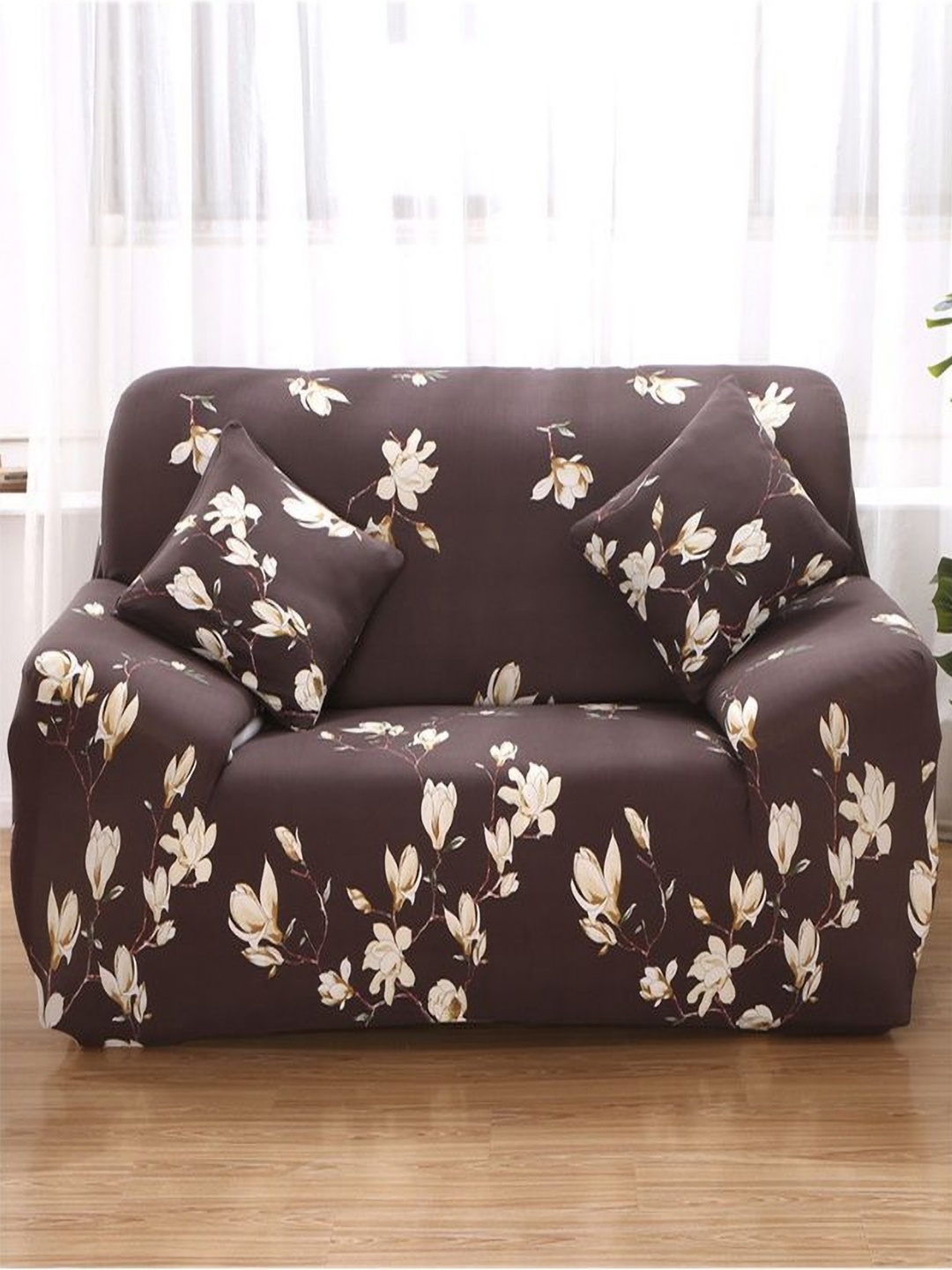 

HOUSE OF QUIRK Brown & Beige Printed Polyester 1 Seater Sofa Cover With Arms