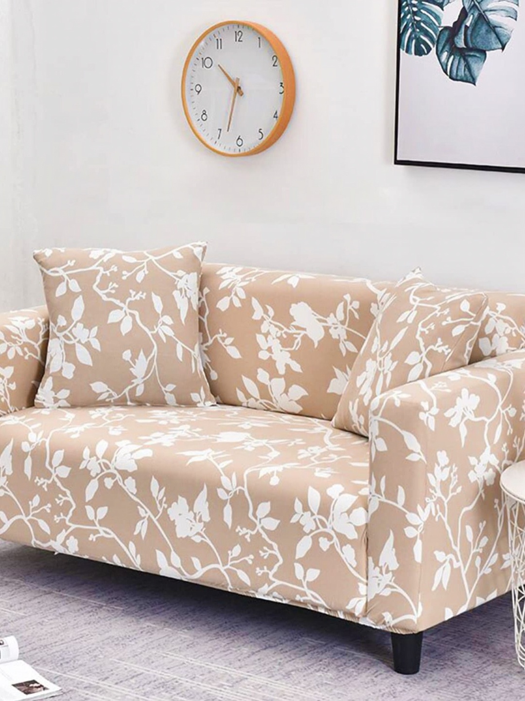 

HOUSE OF QUIRK Cream-Coloured & White Printed Polyester 1 Seater Sofa Cover With Arms