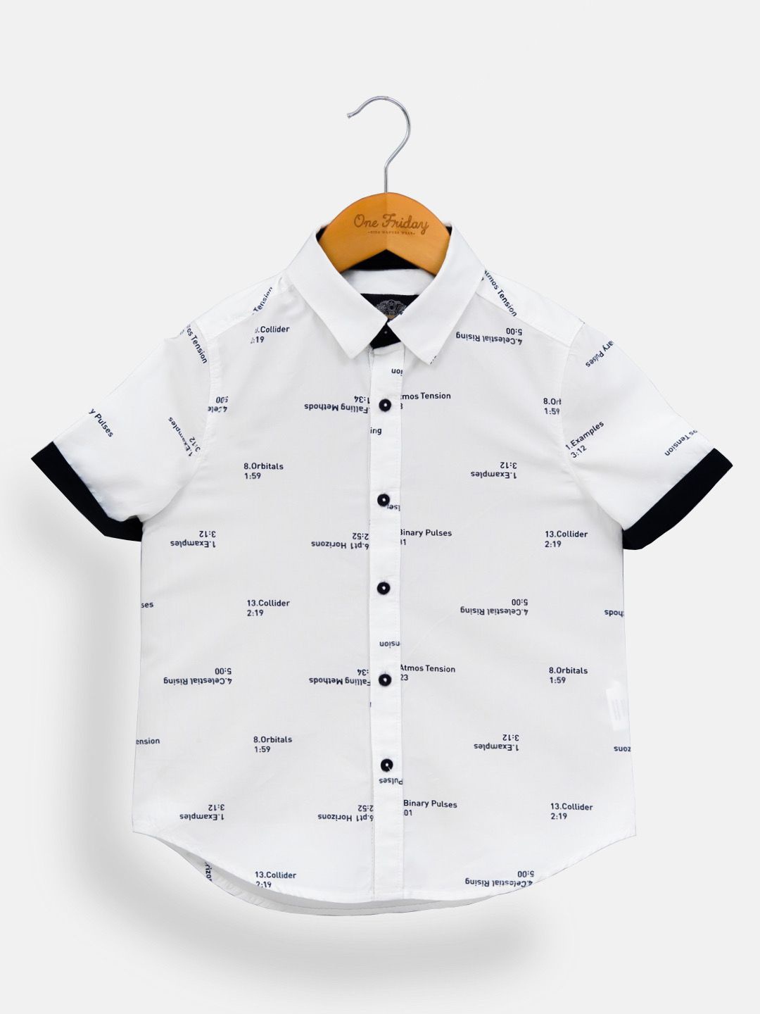 

One Friday Boys Comfort Fit Spread Collar Typography Printed Cotton Casual Shirt, Off white