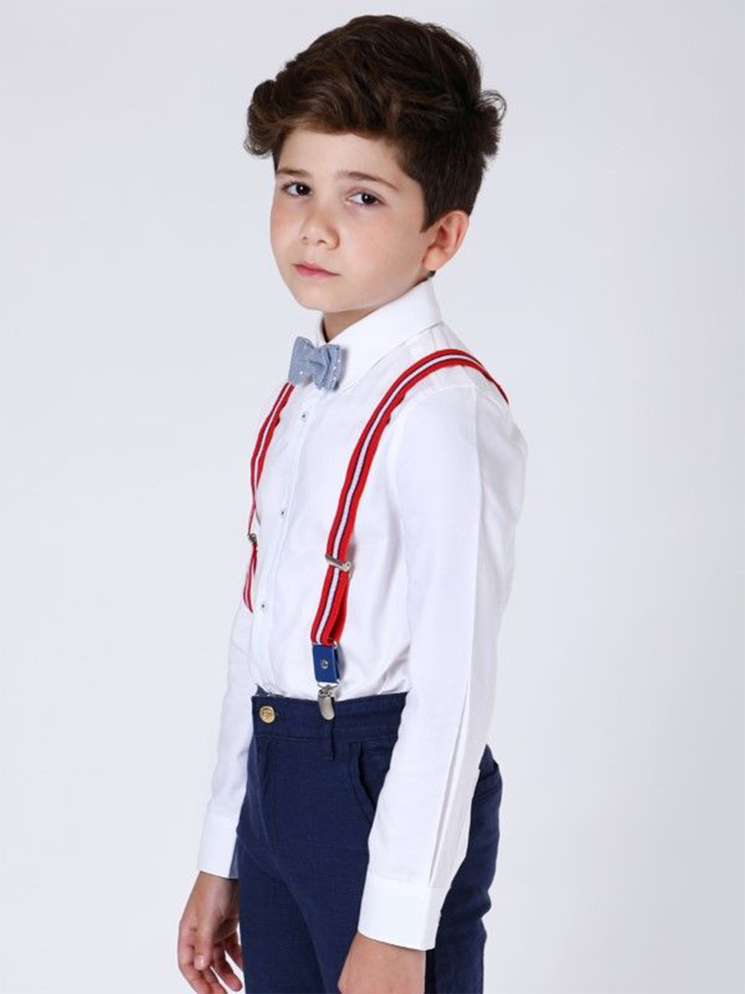 

One Friday Boy Comfort Solid Spread Collar Cotton Casual Shirt, White