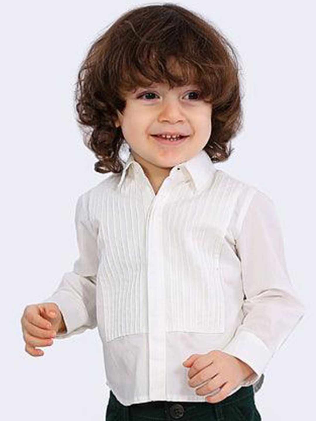 

One Friday Boys Comfort Fit Spread Collar Textured Cotton Casual Shirt, Off white