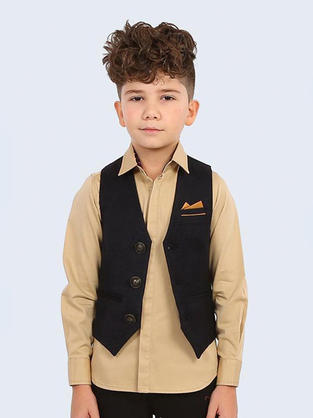 

One Friday Boys Comfort Fit Solid Spread Collar Shirt, Beige