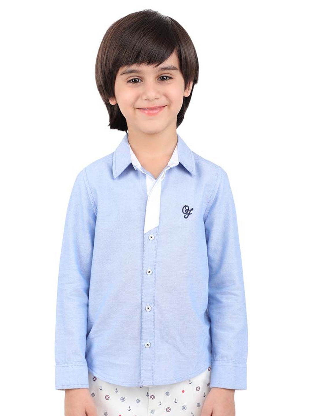 

One Friday Boys Comfort Fit Spread Collar Solid Cotton Casual Shirt, Blue