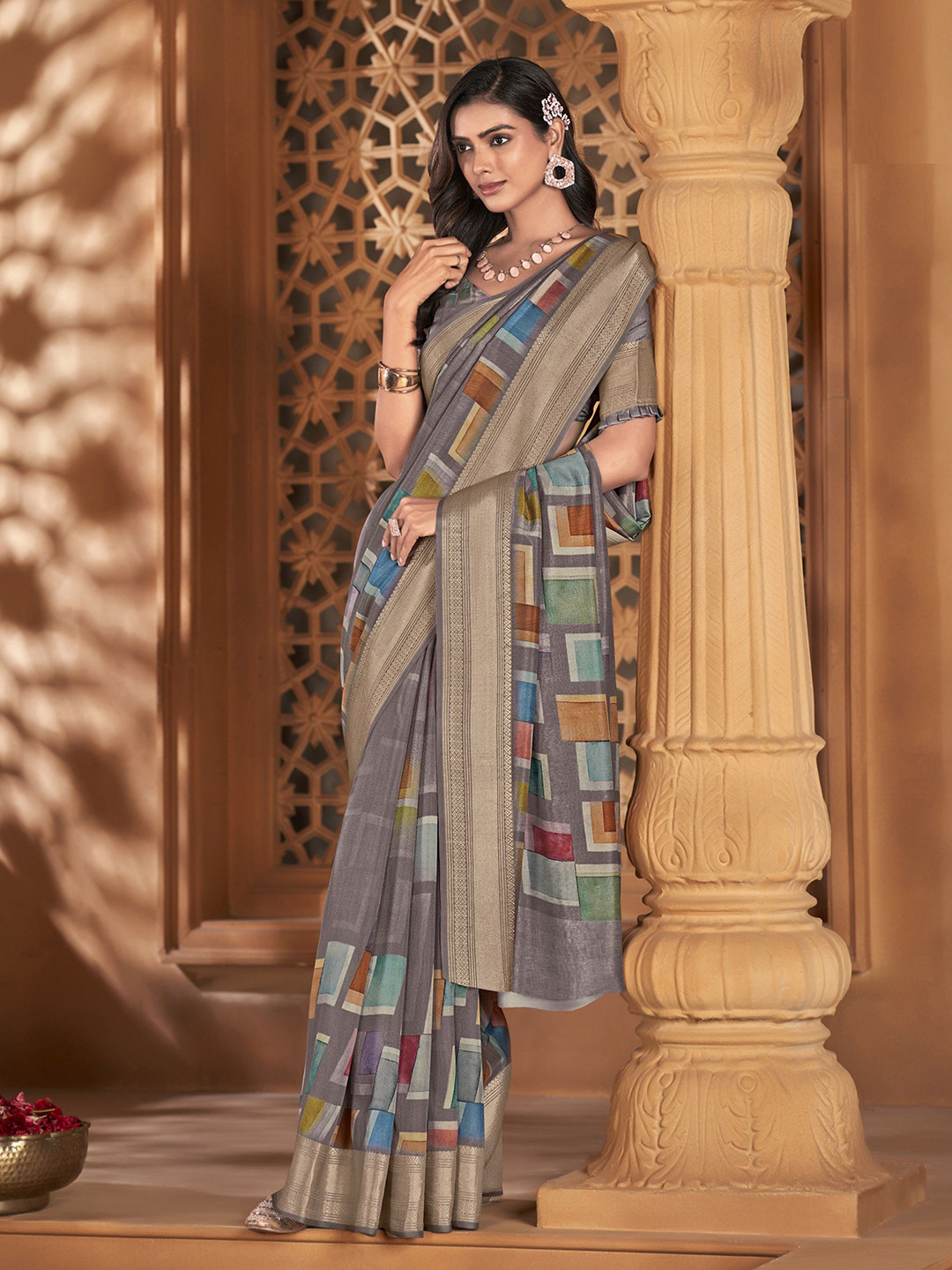 

MAHALASA Zari Pure Silk Saree, Coffee brown
