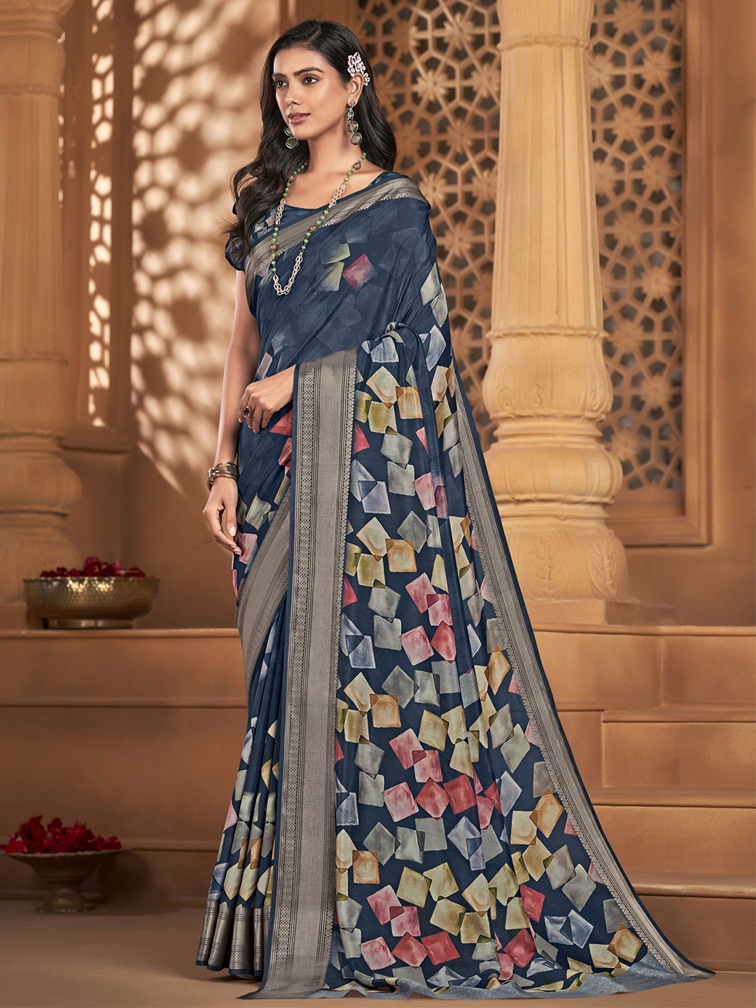 

MAHALASA Pure Silk Saree, Navy blue