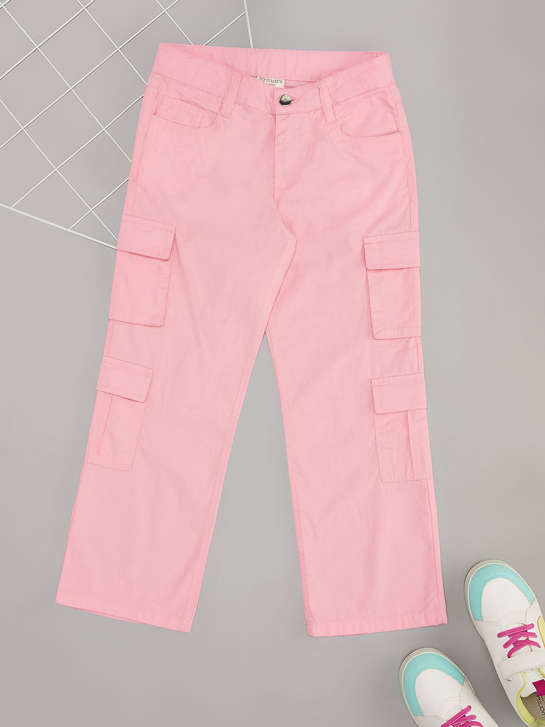 

Pantaloons Junior Girls Regular Fit Mid-Rise Cotton Cargos, Pink