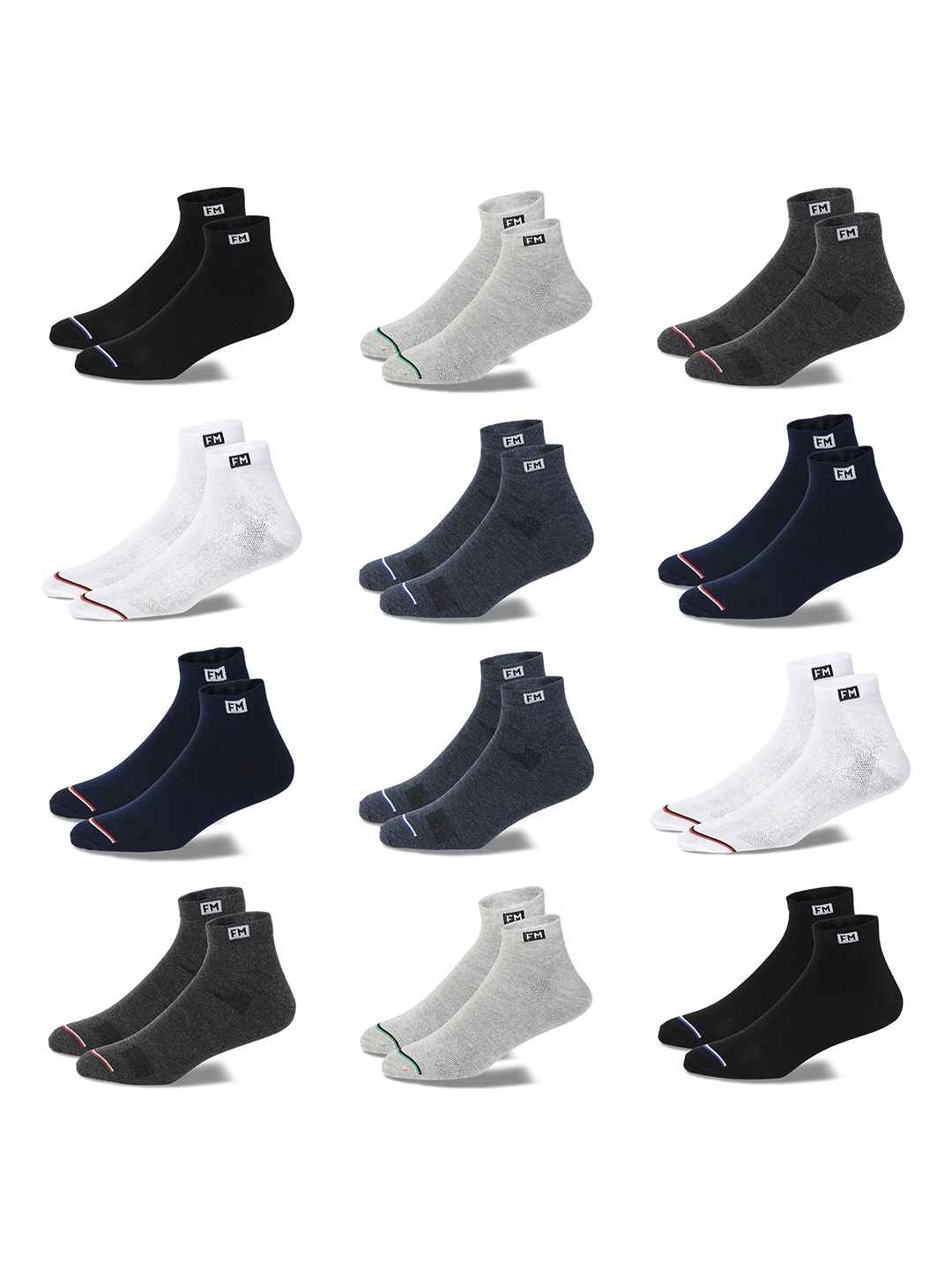 

Fitness Mantra Unisex Pack Of 12 Cotton Ankle-Length Sports Socks, Black