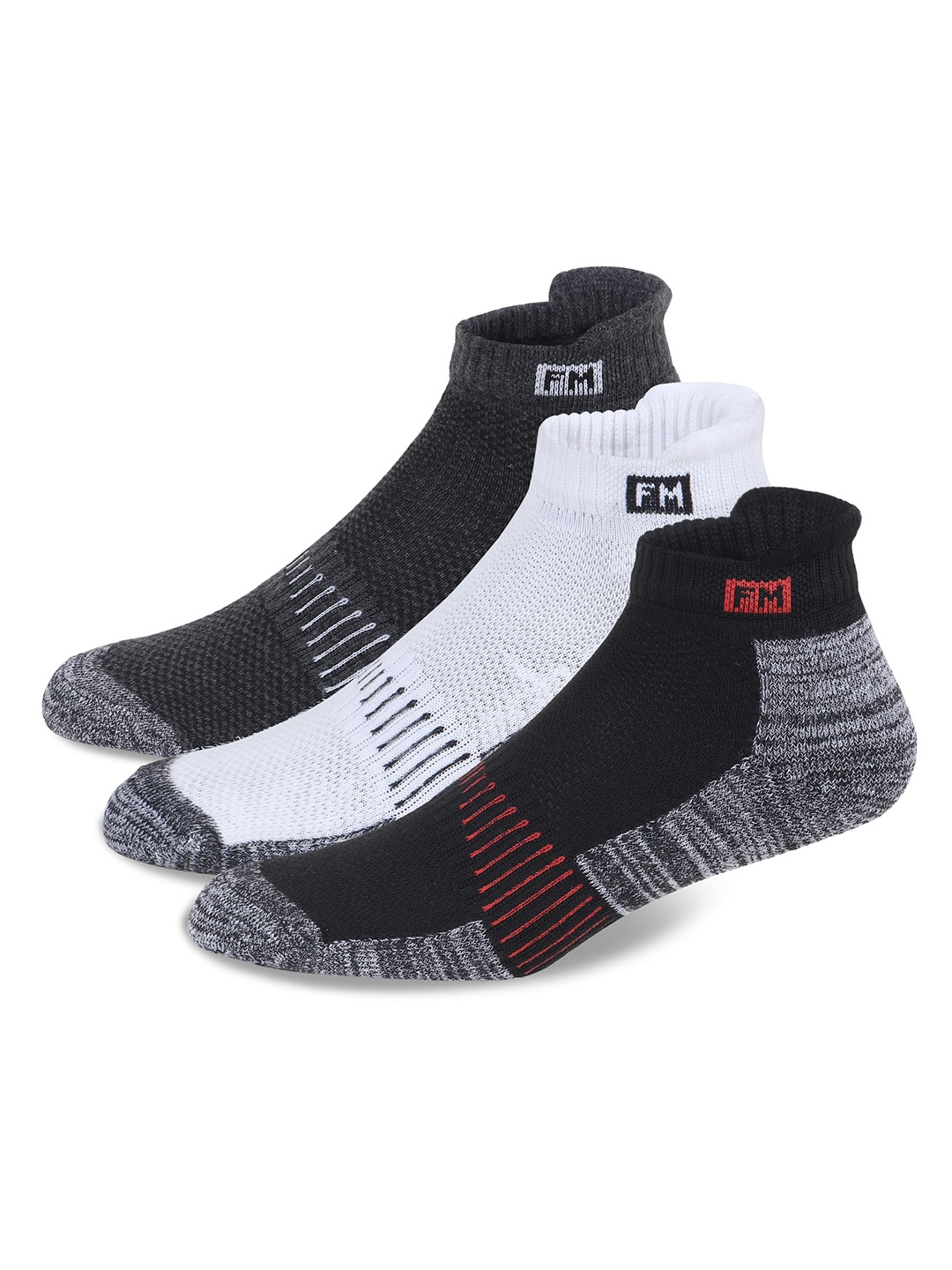 

Fitness Mantra Unisex Pack Of 3 Printed Ankle-Length Cotton Socks, Black