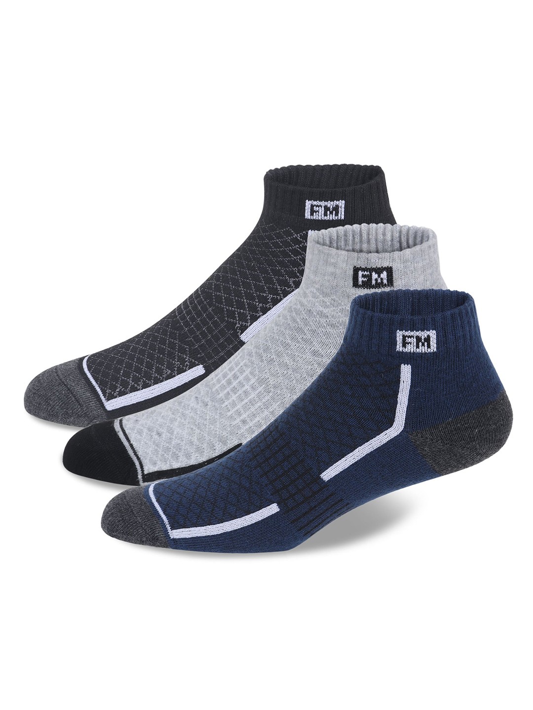 

Fitness Mantra Unisex Pack of 3 Patterned Above Ankle Length Socks, Grey