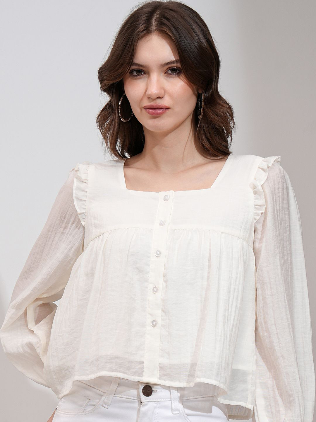 

CHIC BY TOKYO TALKIES Women Styled Back Ruffled Top, Off white