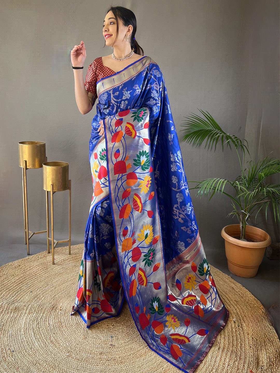 

LeeliPeeri Designer Ethnic Motifs Zari Paithani Saree, Navy blue