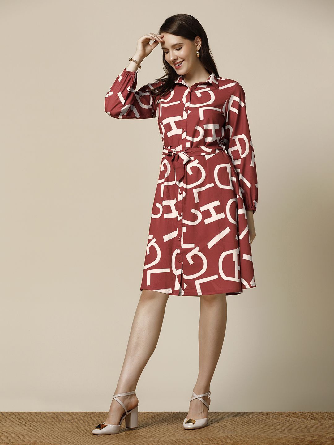 Moda Rapido Women Printed A-Line Dress, Maroon