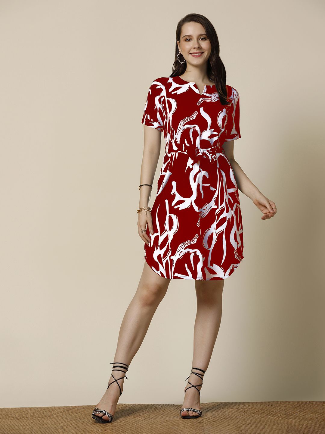 

Moda Rapido Women Cotton Printed A-Line Dress, Maroon