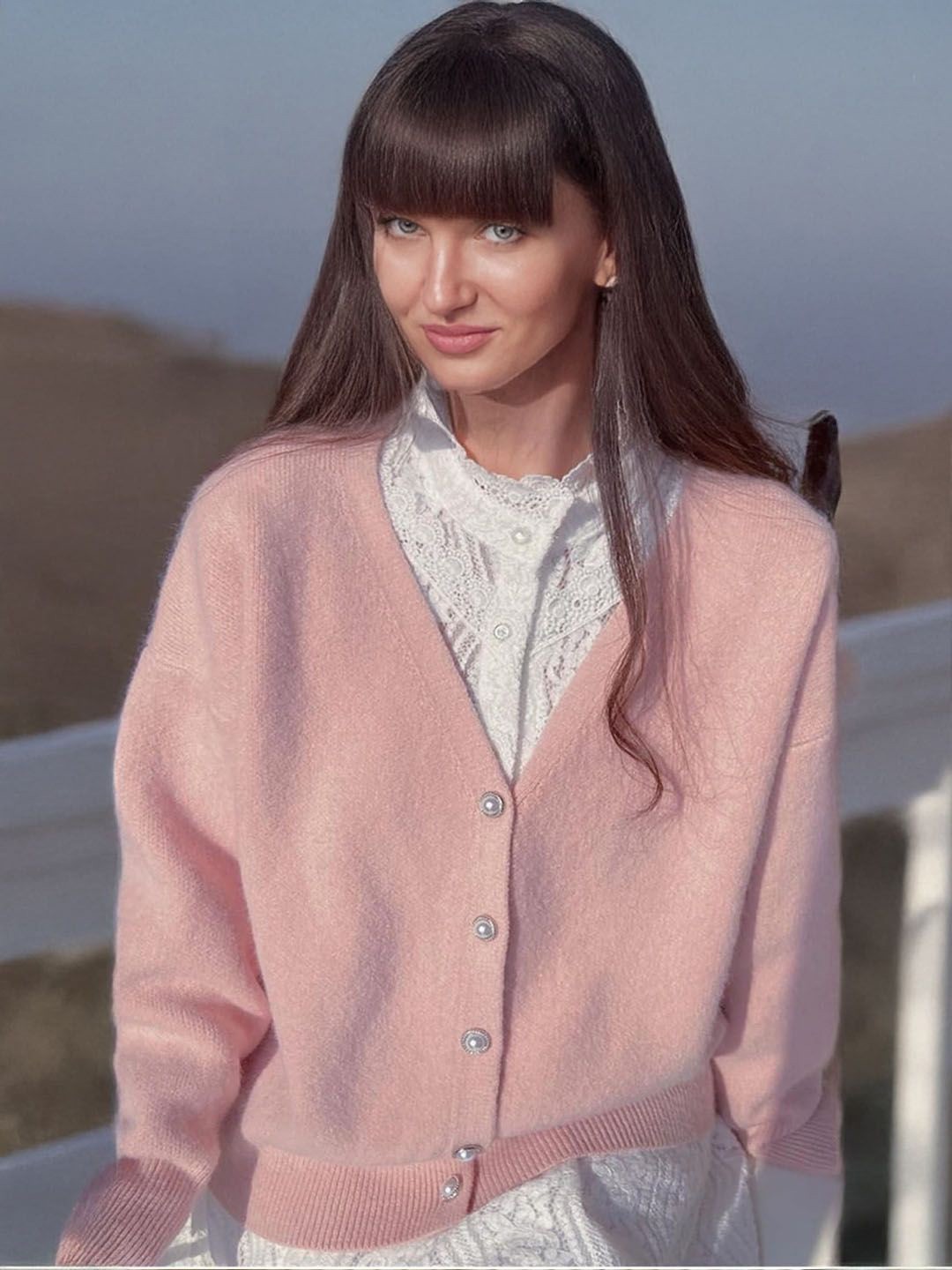 

StyleCast Women Long Sleeves Front-Open Sweater, Pink