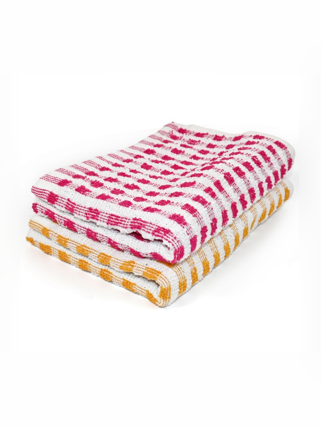 

PRAKARTIK Pink & Yellow 2 Pieces Striped Cotton Kitchen Towels