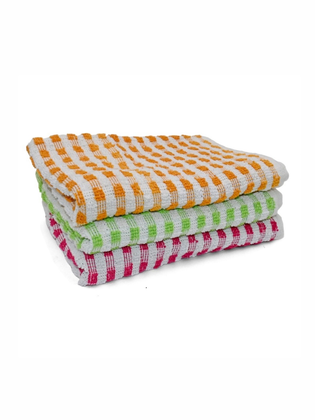 

PRAKARTIK Pink & Yellow 3 Pieces Striped Cotton Kitchen Towels