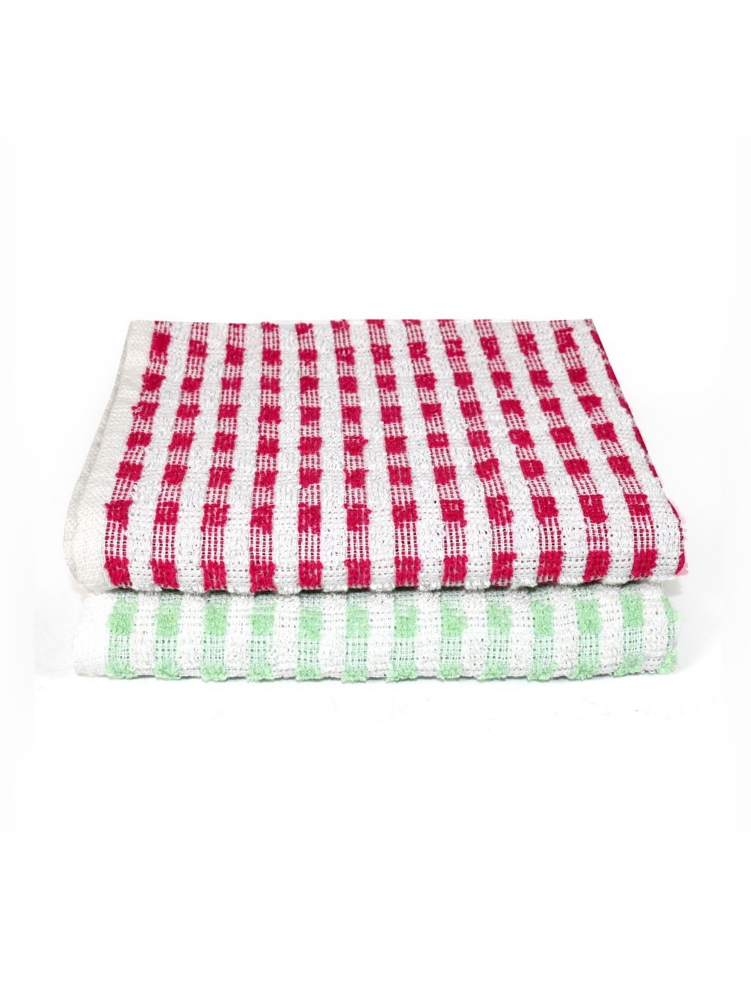 

PRAKARTIK Pink and Green 2 Pieces Checked Pure Cotton Kitchen Towels