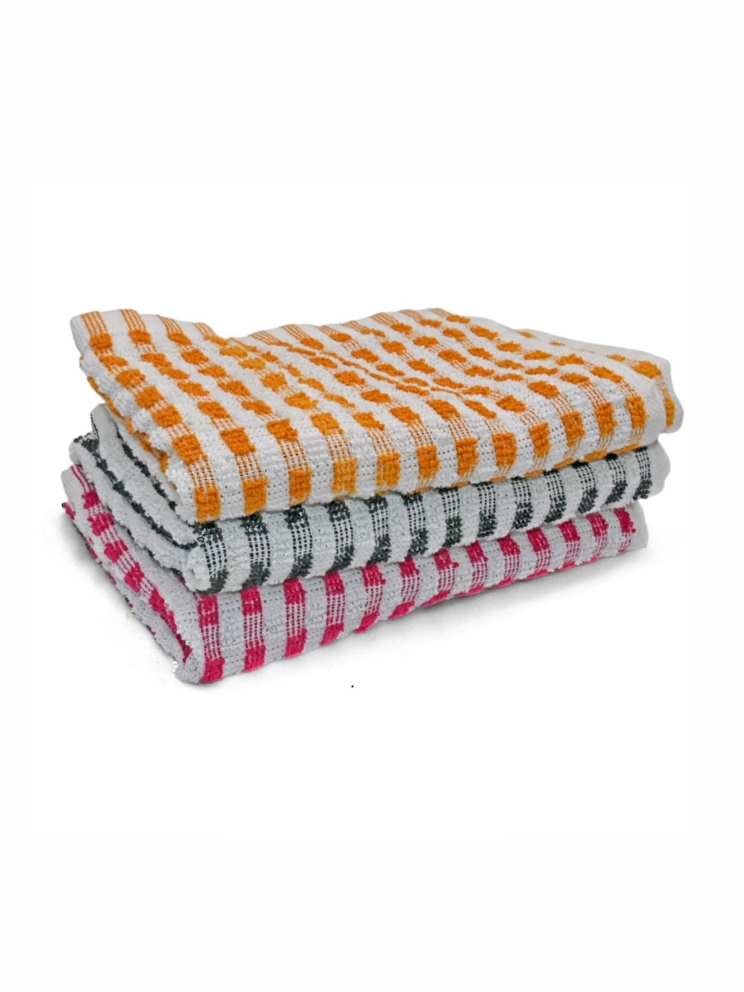 

PRAKARTIK Pink & Yellow 3 Pieces Checked Pure Cotton Kitchen Towels