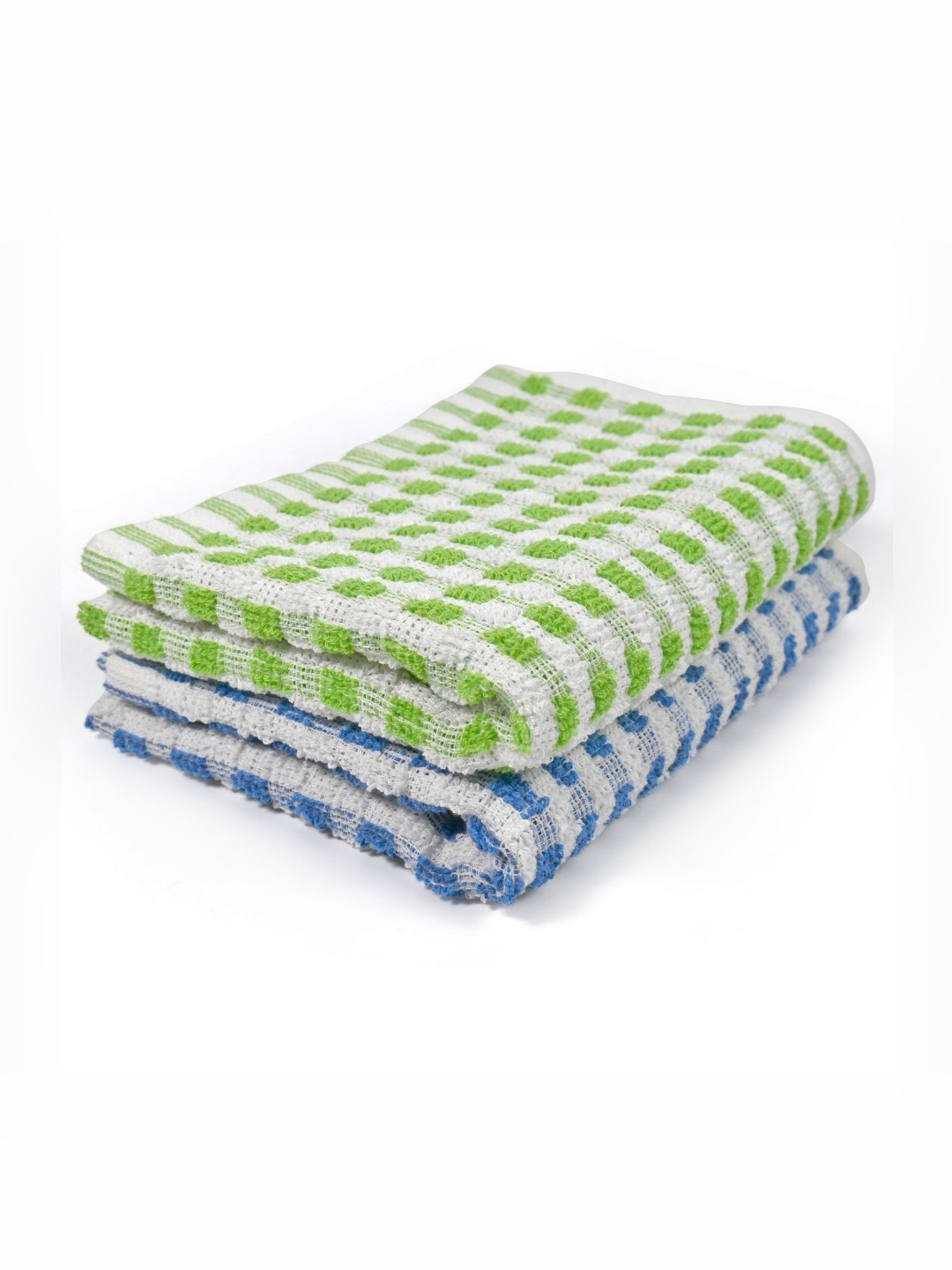 

PRAKARTIK Blue & Green 2 Pieces Striped Pure Cotton Kitchen Towels