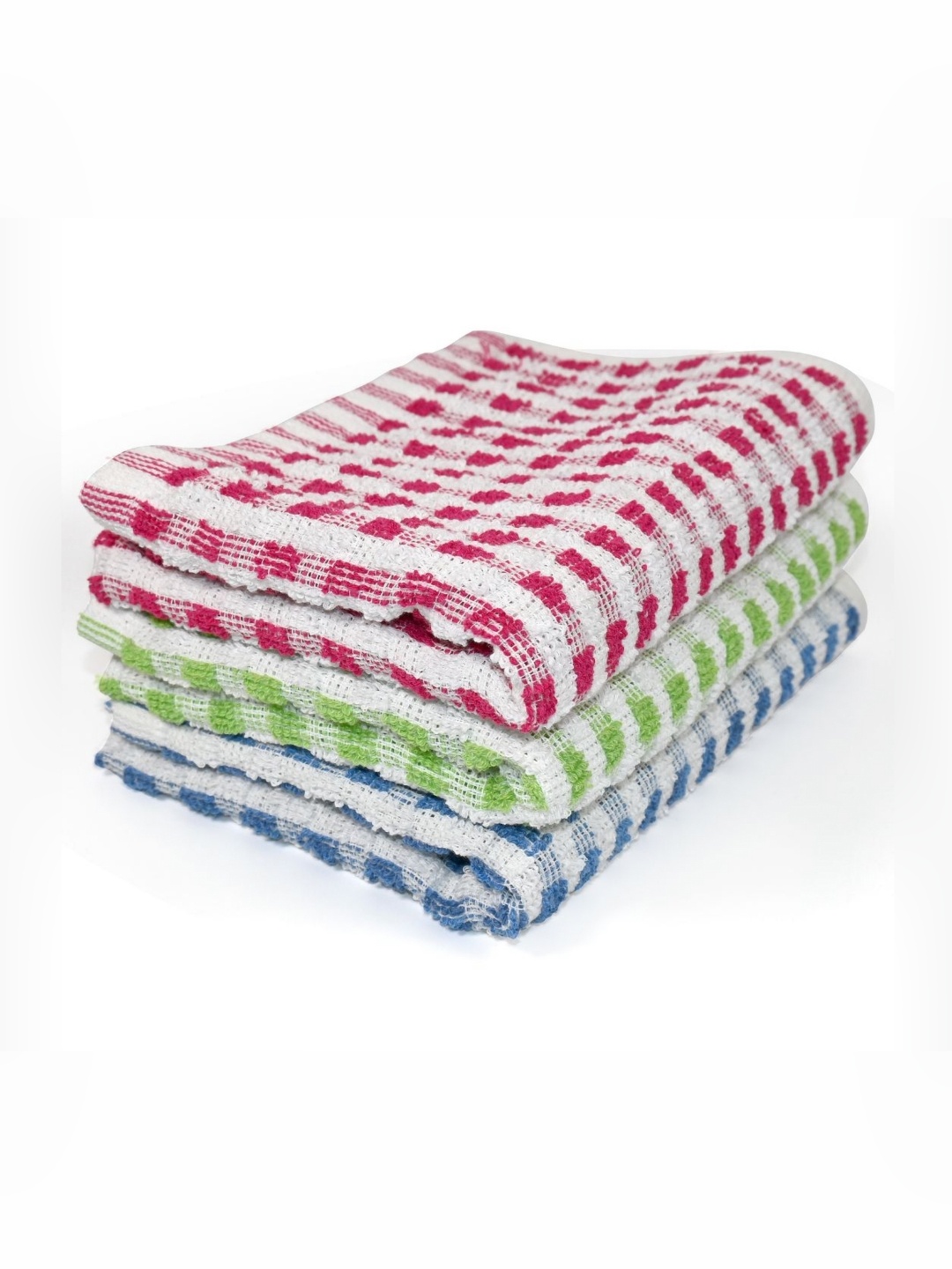 

PRAKARTIK Dark Green & Blue 3 Pieces Checked Pure Cotton Kitchen Towels