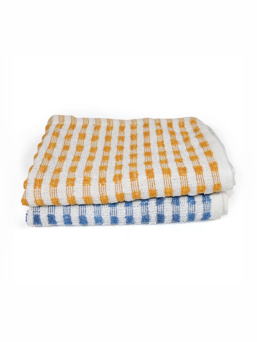 

PRAKARTIK Yellow & Blue 2 Pieces Striped Cotton KitchenTowels