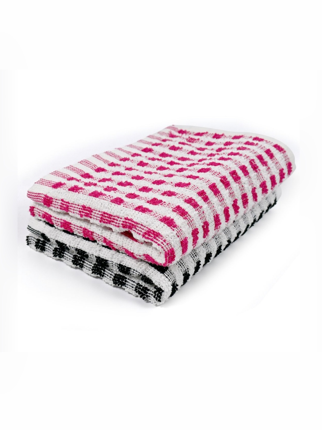 

PRAKARTIK Pink & Black 2 Pieces Striped Pure Cotton KitchenTowels