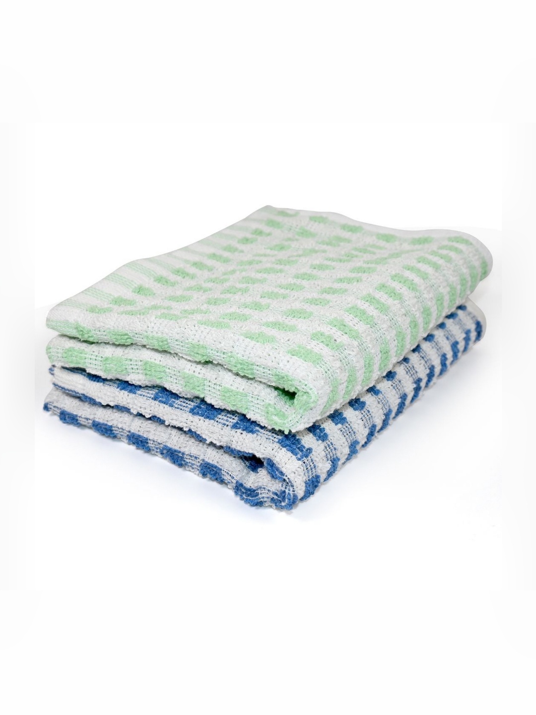 

PRAKARTIK Light Green & Blue 2 Pieces Checked Pure Cotton Kitchen Towels