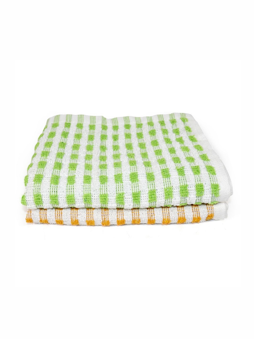 

PRAKARTIK 2-Pcs Green & Yellow Striped Cotton KitchenTowels