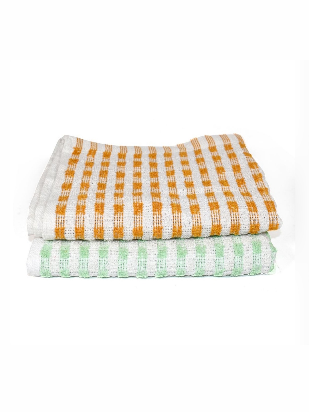 

PRAKARTIK 2-Pcs Light Green & Yellow Checked Pure Cotton Kitchen Towels