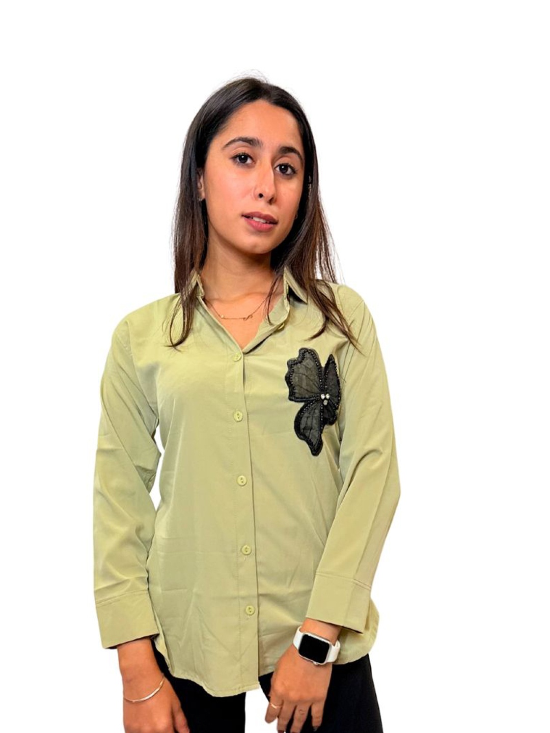

JAC INDIAN Women Standard Fit Spread Collar Solid Casual Shirt, Lime green