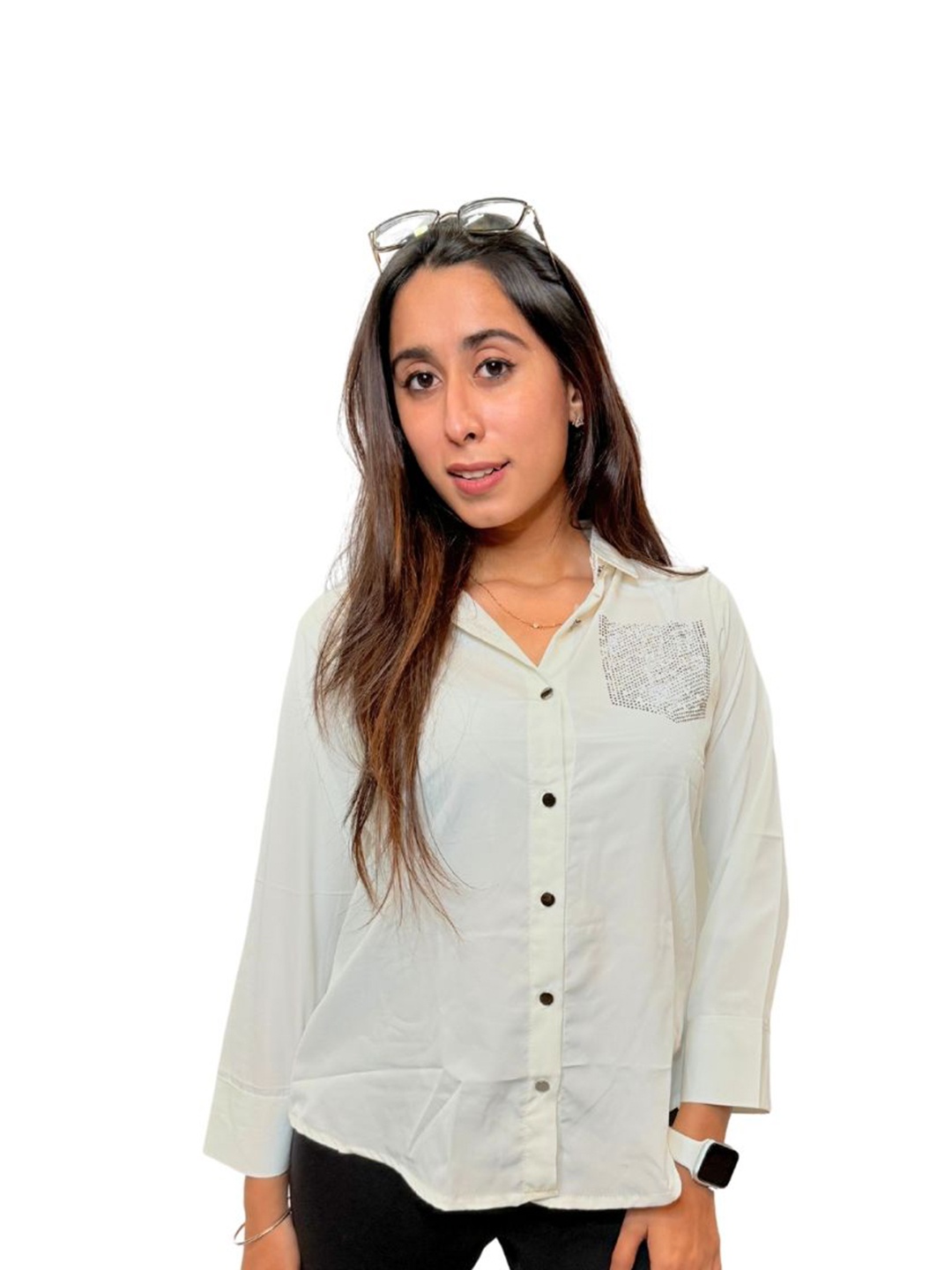 

JAC INDIAN Women Standard Solid Spread Collar Casual Shirt, White