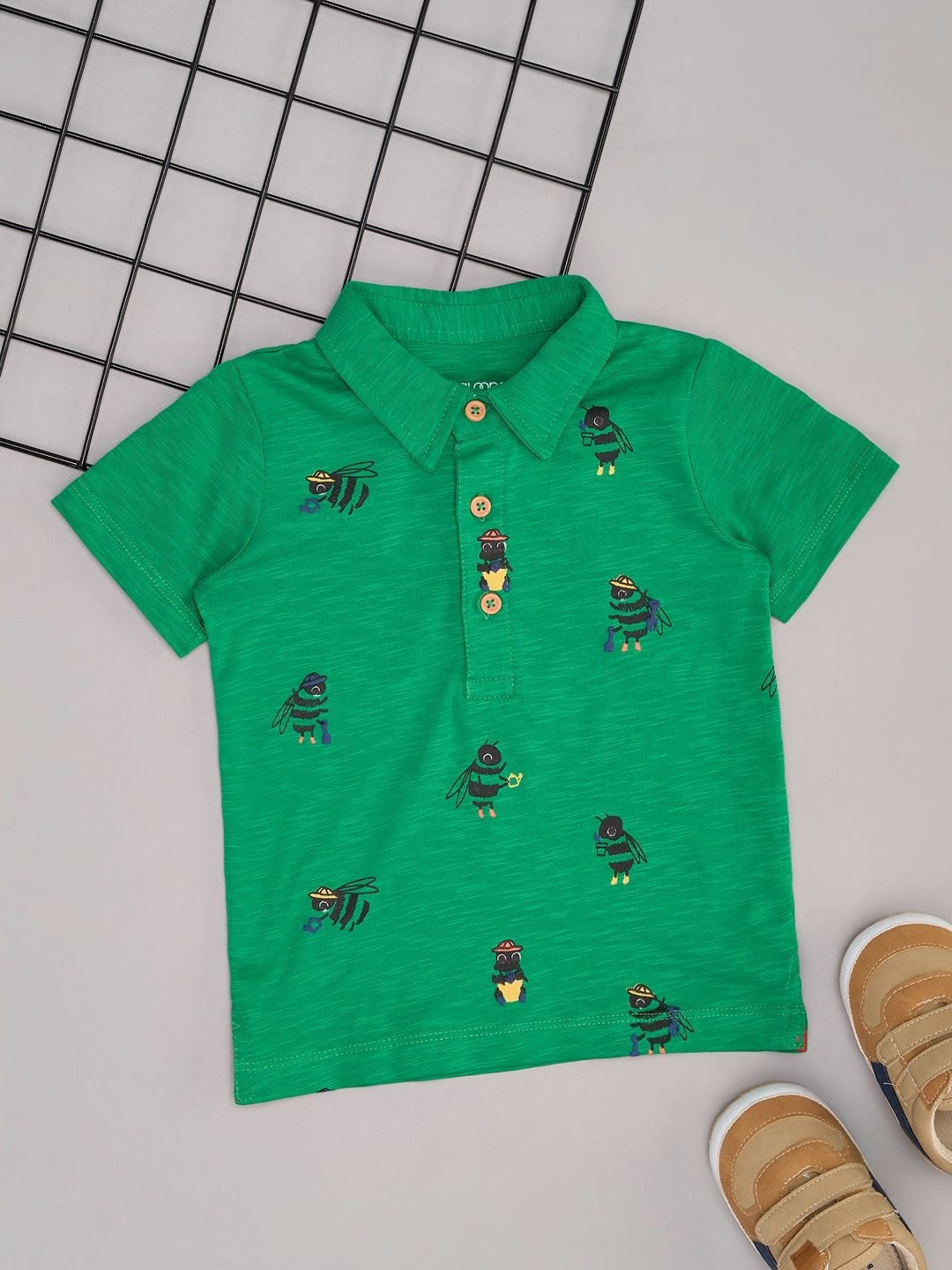 

Pantaloons Baby Boys Conversational Printed Polo Collar Cotton T-shirt, Green