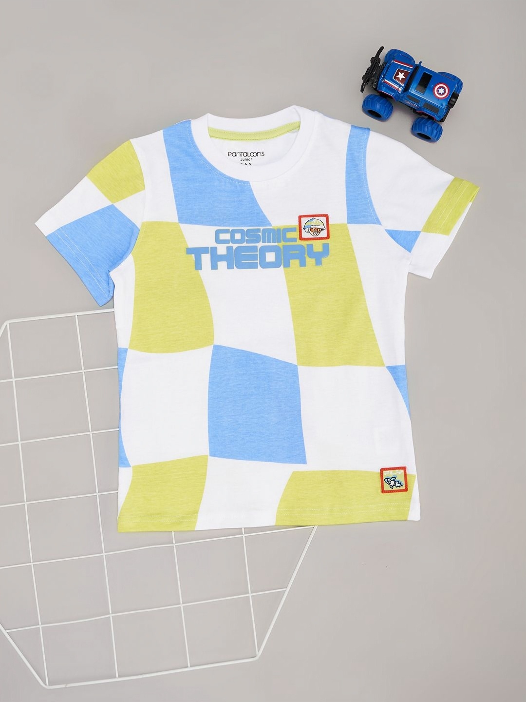 

Pantaloons Junior Boys Checked Round Neck Cotton T-shirt, White