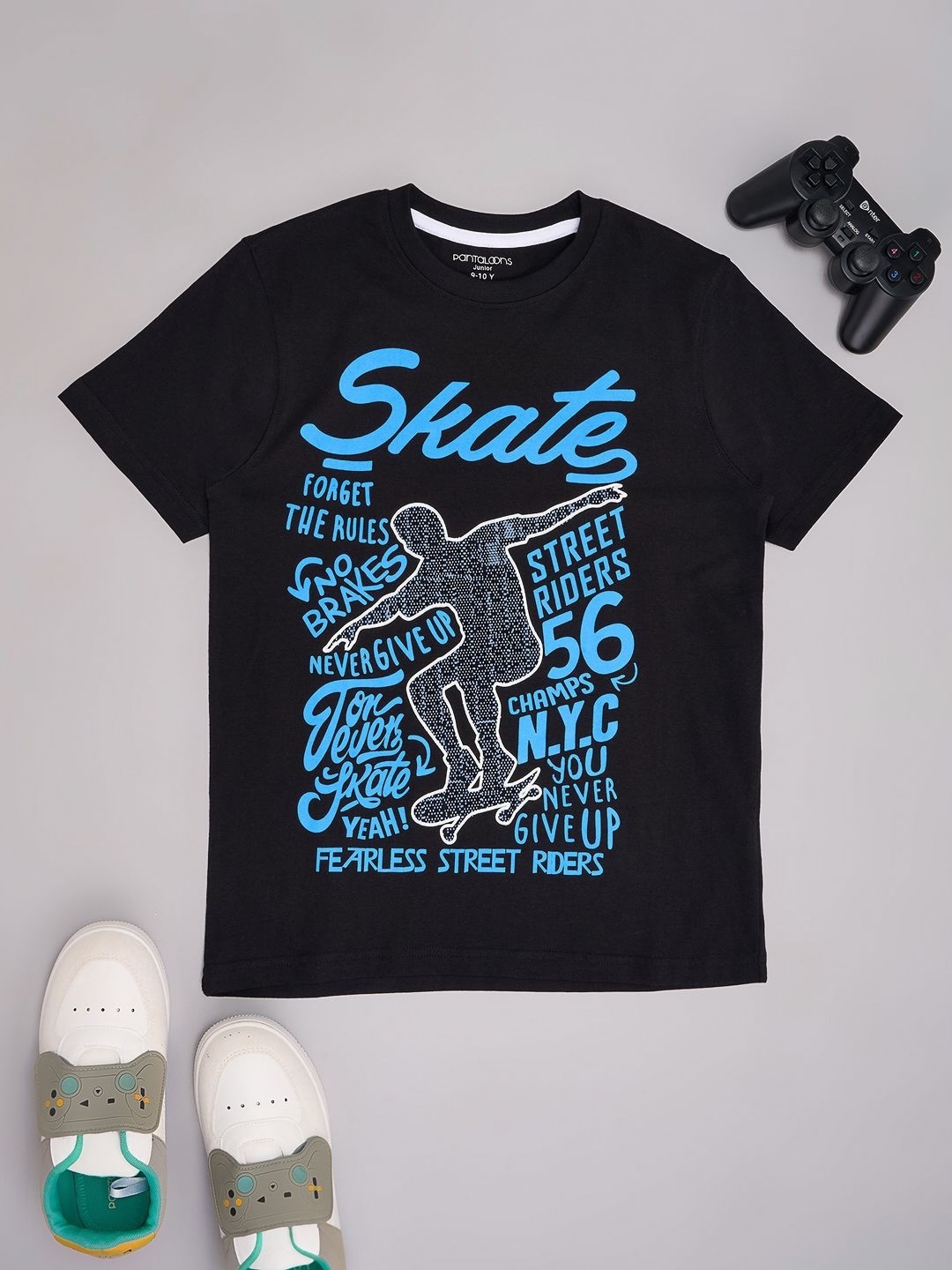 

Pantaloons Junior Boys Typography Printed Round Neck Cotton T-shirt, Black
