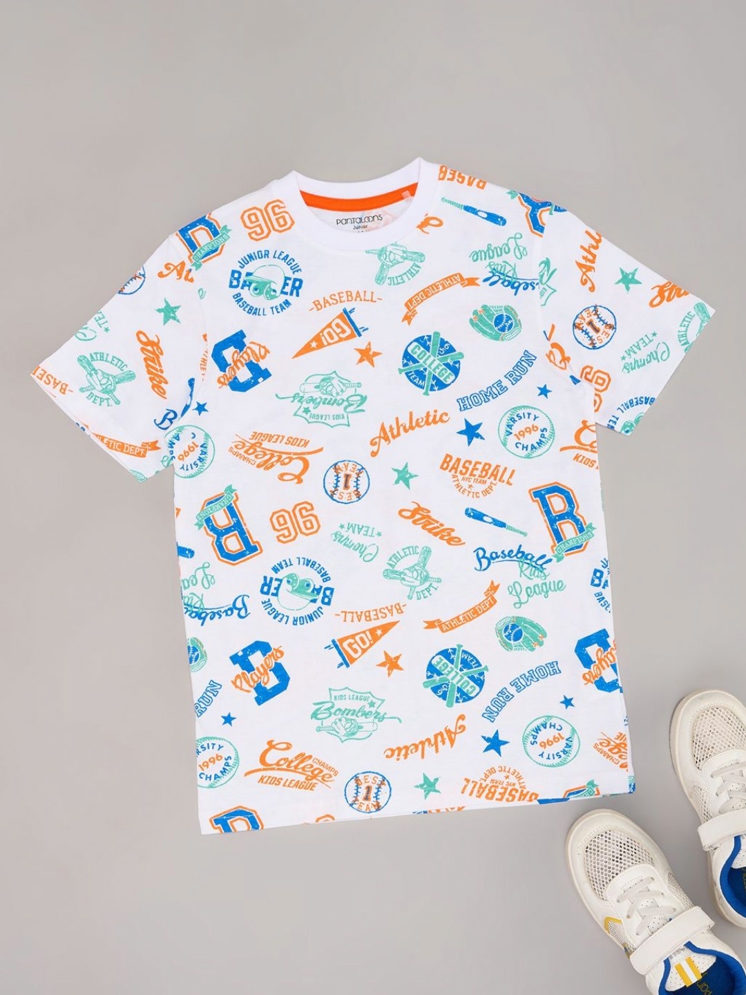 

Pantaloons Junior Boys Typography Printed Round Neck Cotton T-shirt, Off white