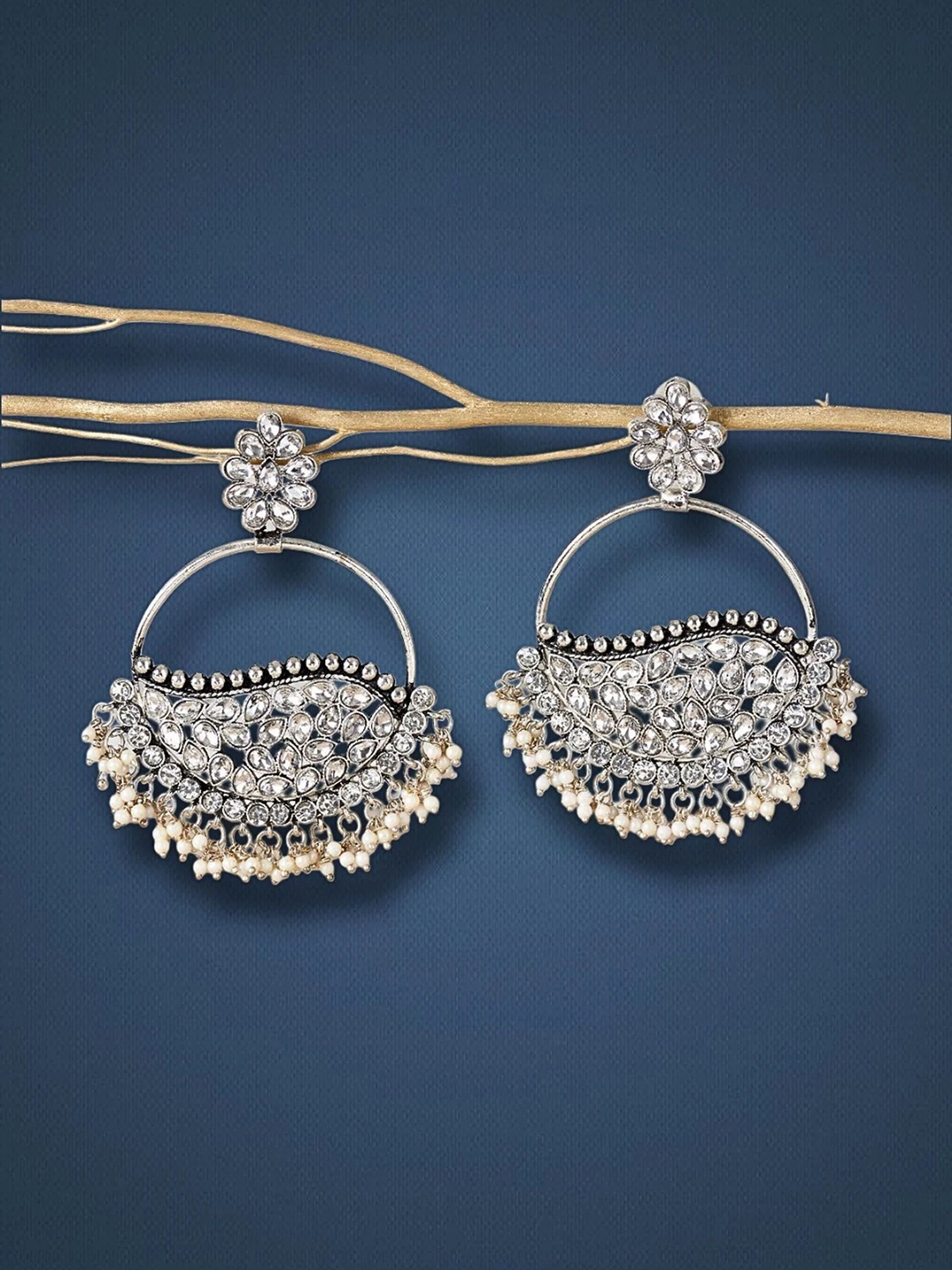 

UnfoldSelf Silver-Plated Alloy Kundan Circular Chandbalis