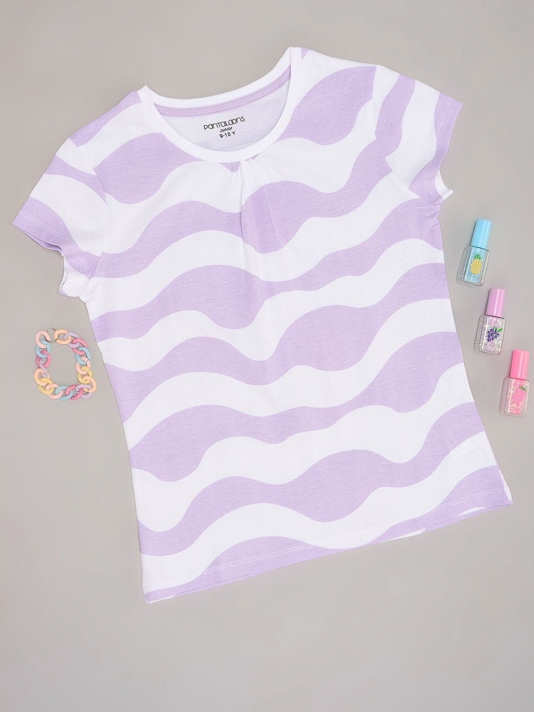 

Pantaloons Junior Girls Striped Round Neck Cotton T-shirt, Lavender