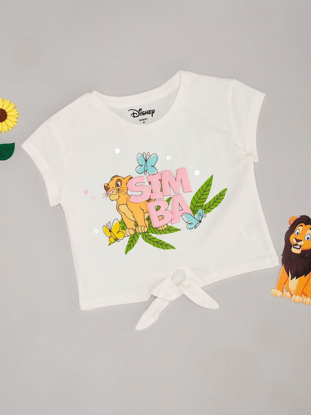 

Pantaloons Junior Girls Graphic Simba Printed Cotton Casual T-shirt, Off white