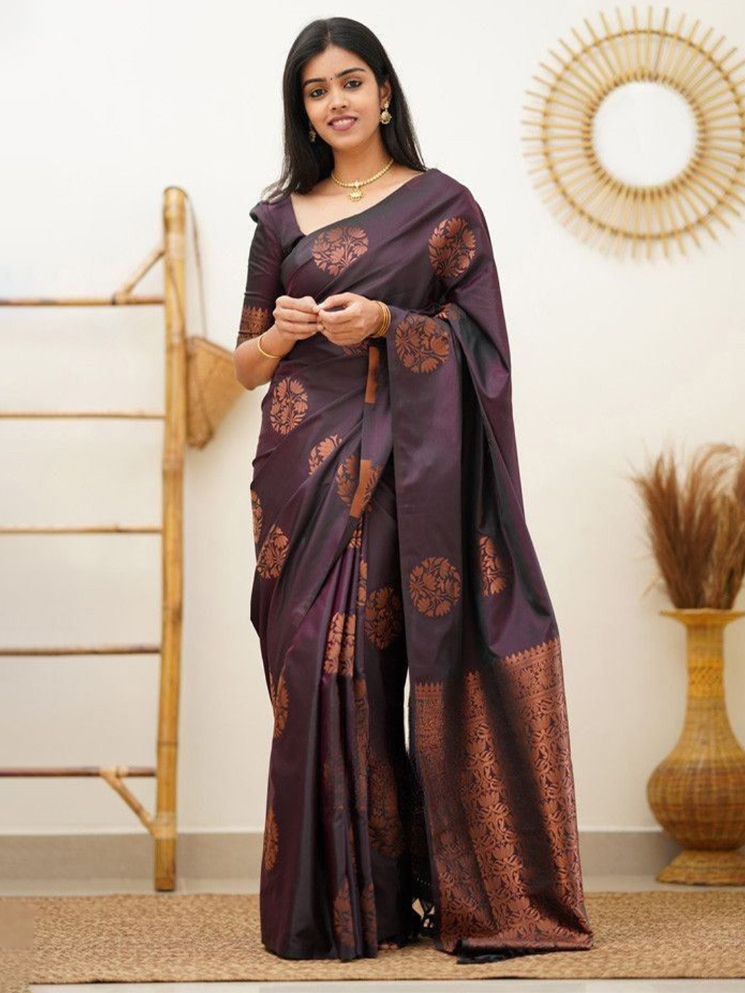 

Fashion Ritmo Woven Design Zari Pure Silk Saree, Purple