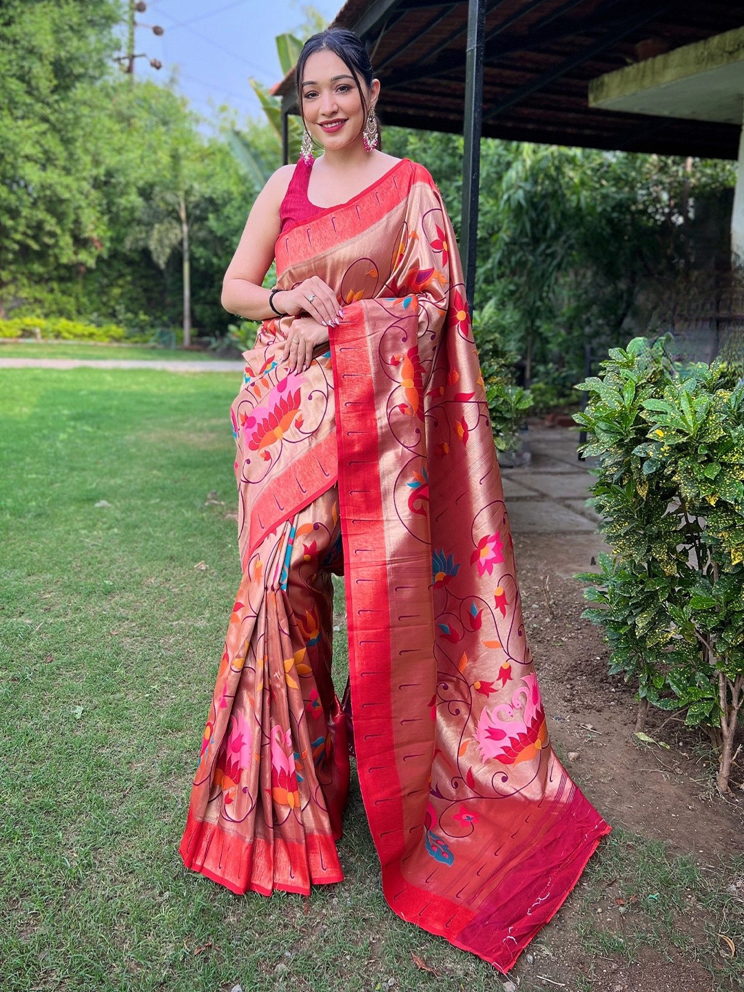 

LeeliPeeri Designer Woven Design Zari Paithani Saree, Peach
