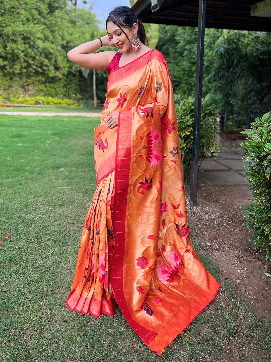 

LeeliPeeri Designer Woven Design Zari Paithani Saree, Orange