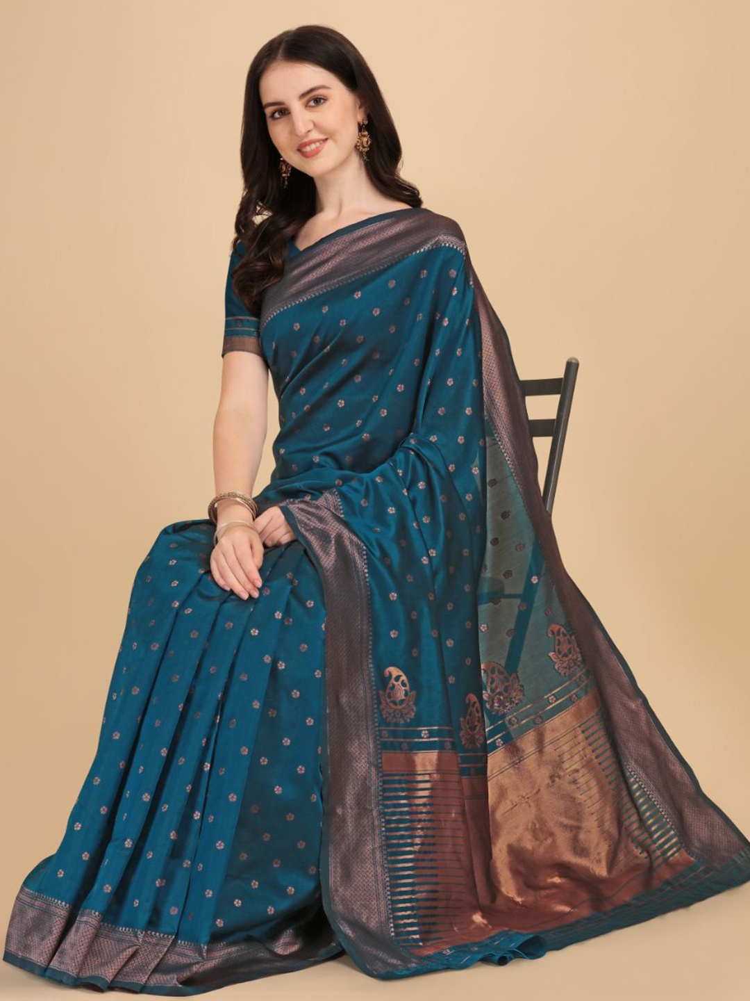 

choiceit Woven Design Zari Pure Silk Saree, Teal