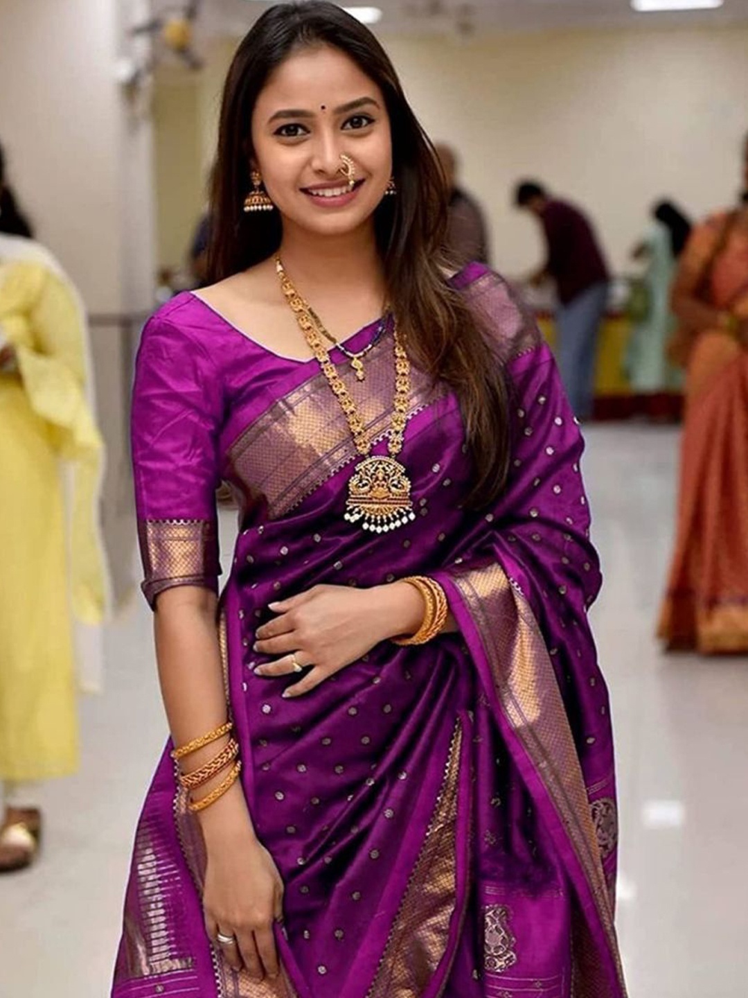 

choiceit Woven Design Zari Pure Silk Saree, Purple