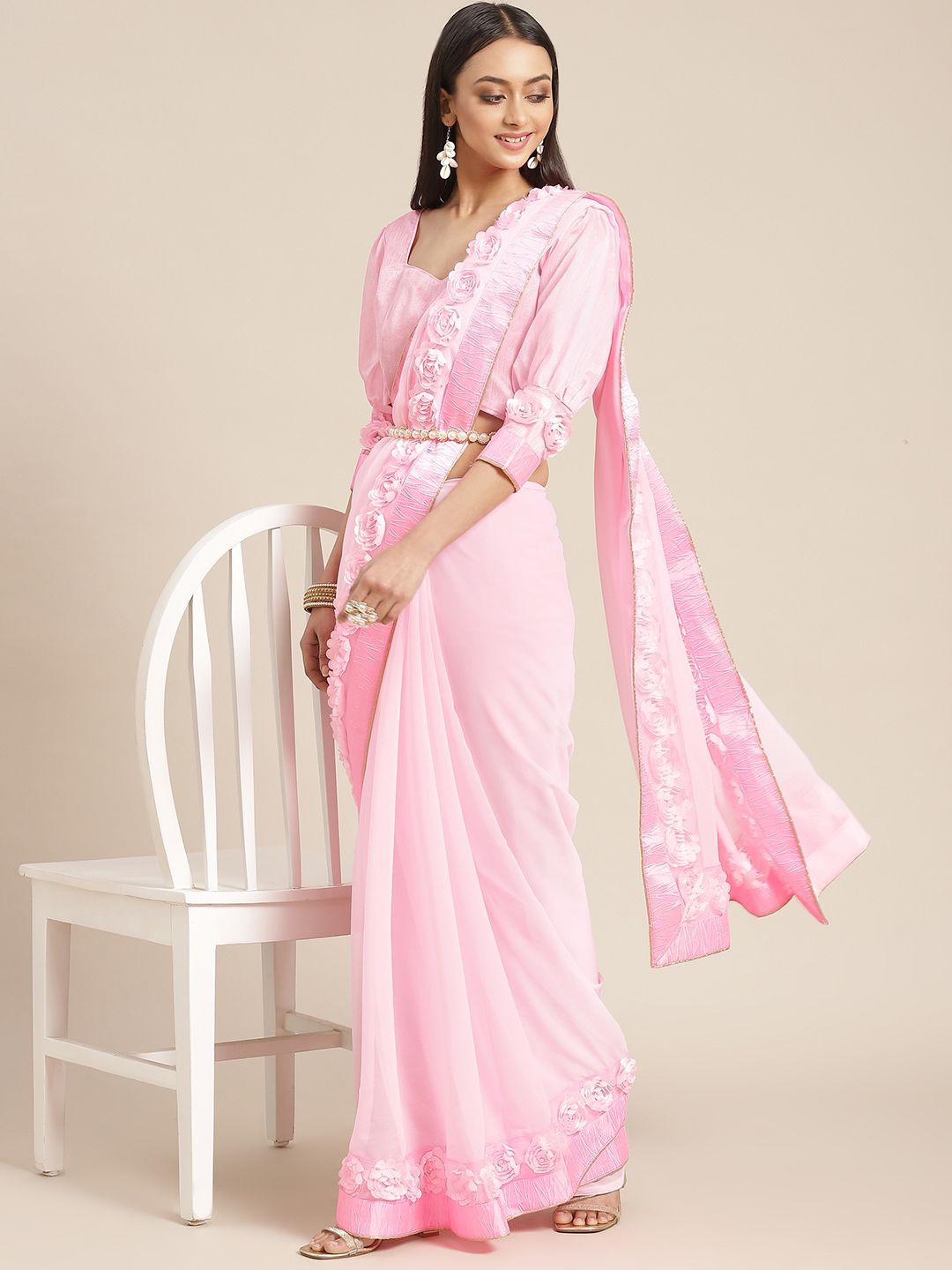 

DIVASTRI Beads and Stones Saree, Pink