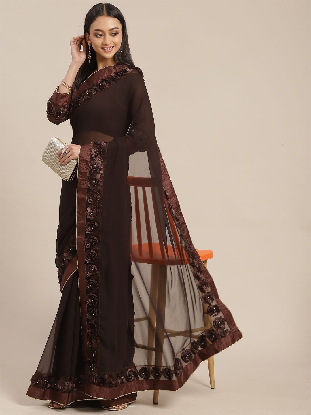 

DIVASTRI Beads and Stones Saree, Brown
